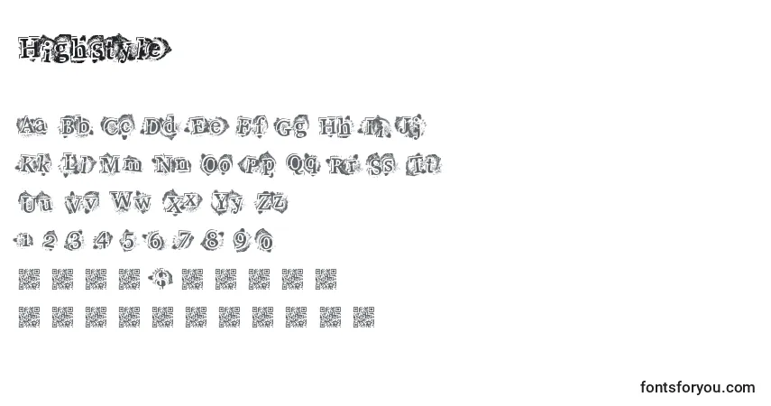 Czcionka Highstyle – alfabet, cyfry, specjalne znaki