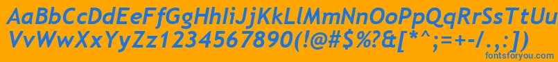 TrebuchetMsРџРѕР»СѓР¶РёСЂРЅС‹Р№РљСѓСЂСЃРёРІ-Schriftart – Blaue Schriften auf orangefarbenem Hintergrund