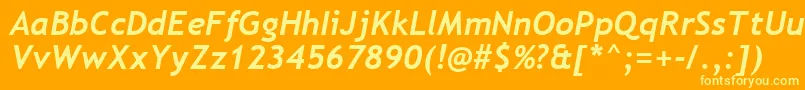 TrebuchetMsРџРѕР»СѓР¶РёСЂРЅС‹Р№РљСѓСЂСЃРёРІ-fontti – keltaiset fontit oranssilla taustalla