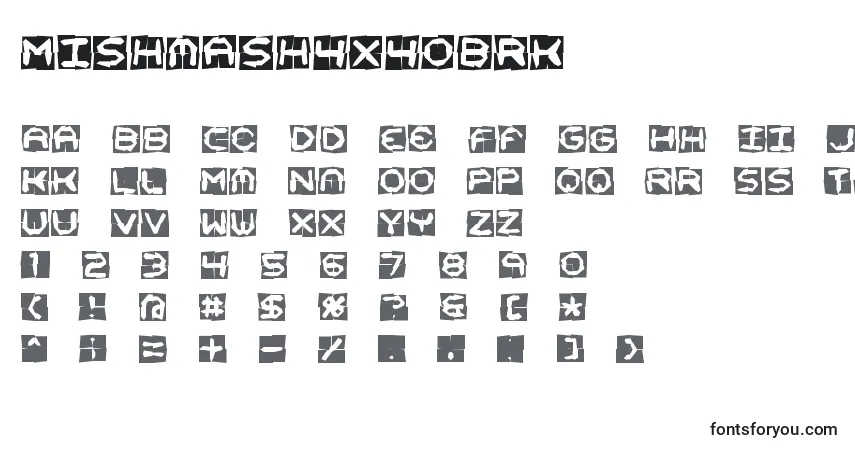 A fonte Mishmash4x4oBrk – alfabeto, números, caracteres especiais