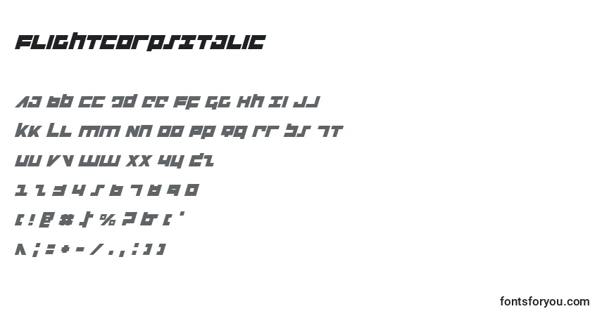 Schriftart FlightCorpsItalic – Alphabet, Zahlen, spezielle Symbole