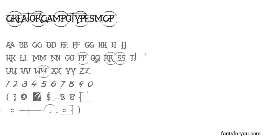 Czcionka CreatorCampotypeSmcp – alfabet, cyfry, specjalne znaki
