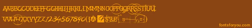 CreatorCampotypeSmcp-Schriftart – Orangefarbene Schriften auf braunem Hintergrund
