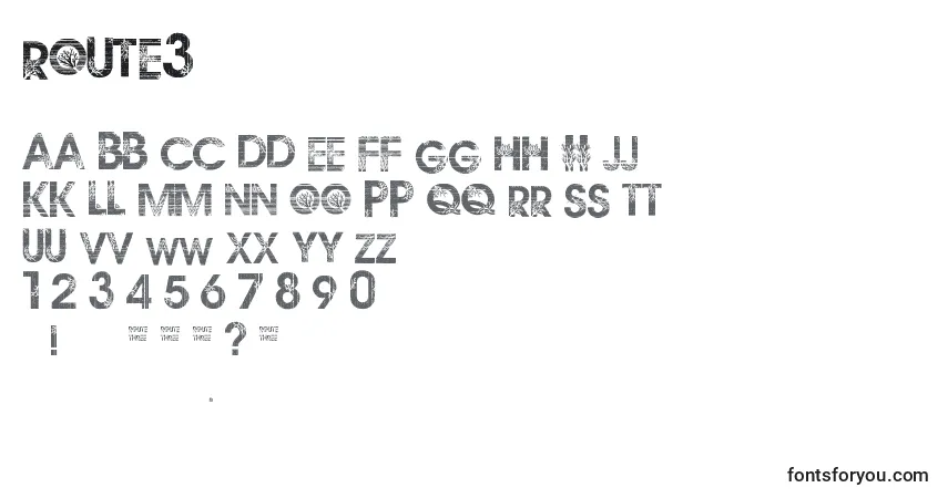 Czcionka Route3 – alfabet, cyfry, specjalne znaki