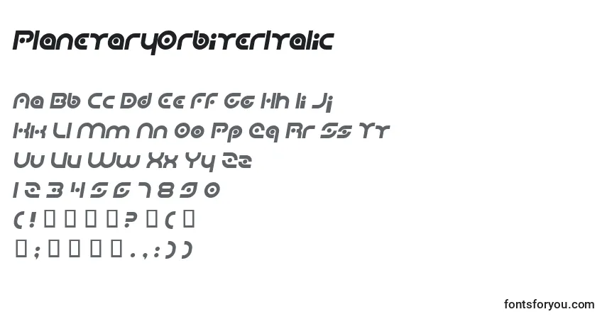 Fuente PlanetaryOrbiterItalic - alfabeto, números, caracteres especiales