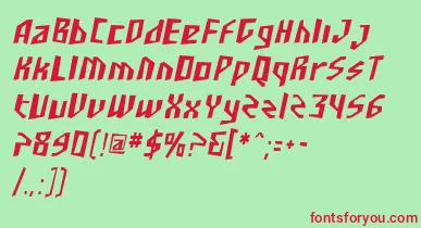 SfjunkculturecondensedObli font – Red Fonts On Green Background