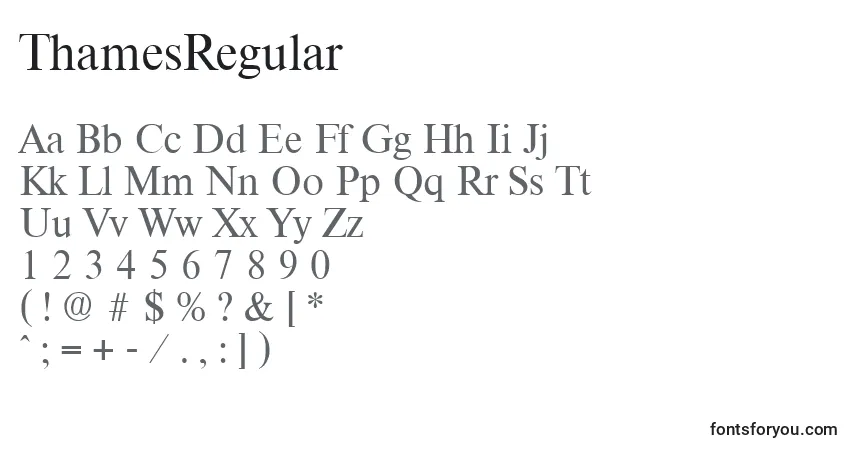 A fonte ThamesRegular – alfabeto, números, caracteres especiais
