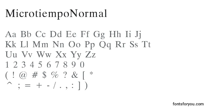 Czcionka MicrotiempoNormal – alfabet, cyfry, specjalne znaki