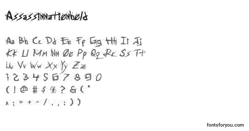 Schriftart Assassinnationbold – Alphabet, Zahlen, spezielle Symbole