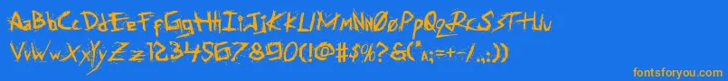 Assassinnationbold-Schriftart – Orangefarbene Schriften auf blauem Hintergrund
