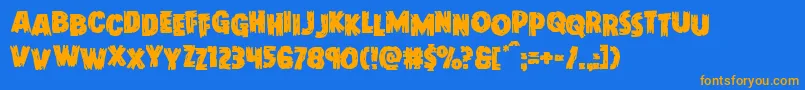 Doktermonstrostag-Schriftart – Orangefarbene Schriften auf blauem Hintergrund