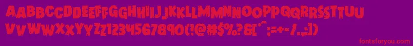 Doktermonstrostag-Schriftart – Rote Schriften auf violettem Hintergrund