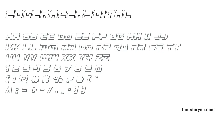 A fonte Edgeracer3Dital – alfabeto, números, caracteres especiais