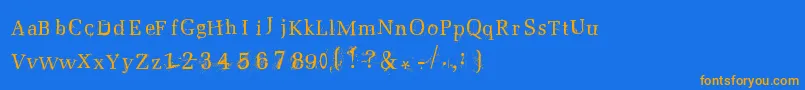 フォントPostnuclear2 – オレンジ色の文字が青い背景にあります。