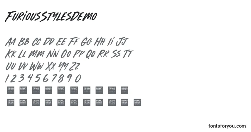 Шрифт FuriousStylesDemo – алфавит, цифры, специальные символы
