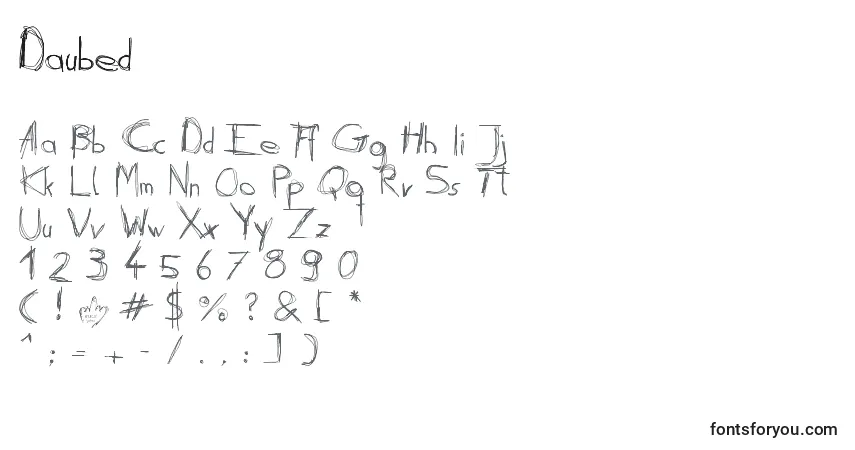 Czcionka Daubed – alfabet, cyfry, specjalne znaki