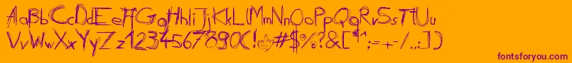 Daubed Font – Purple Fonts on Orange Background