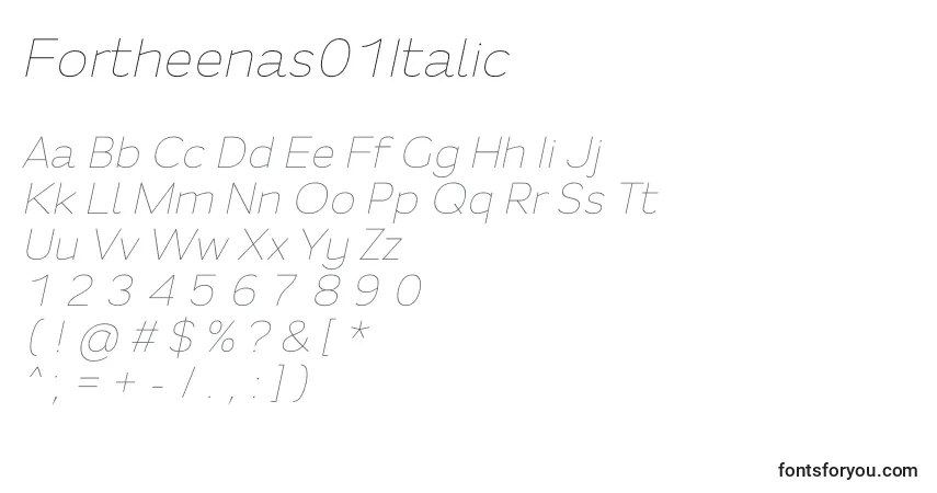 Czcionka Fortheenas01Italic – alfabet, cyfry, specjalne znaki