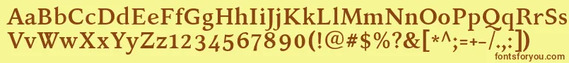 フォントKelvinchBold – 茶色の文字が黄色の背景にあります。