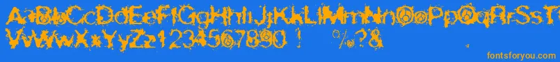 フォントSkirulesSans – オレンジ色の文字が青い背景にあります。