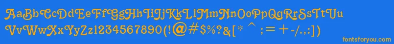 TerraNarrowNormal-Schriftart – Orangefarbene Schriften auf blauem Hintergrund
