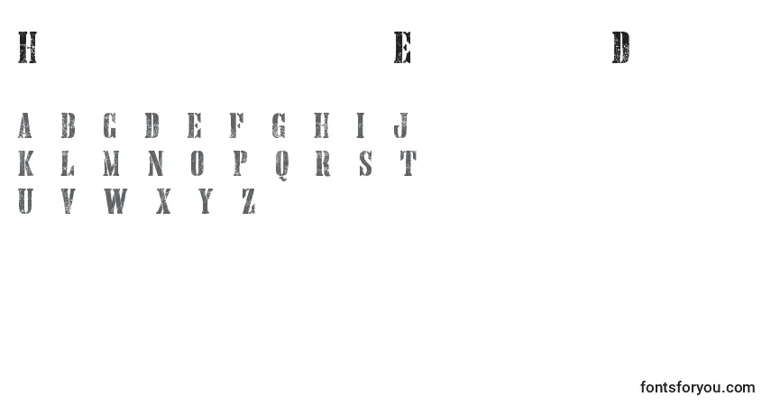 Schriftart HandprintingpressErodedboldDemo – Alphabet, Zahlen, spezielle Symbole
