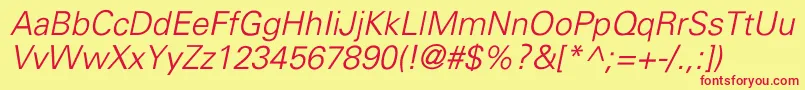 フォントUniversLightItalic – 赤い文字の黄色い背景