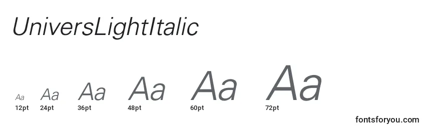 Размеры шрифта UniversLightItalic
