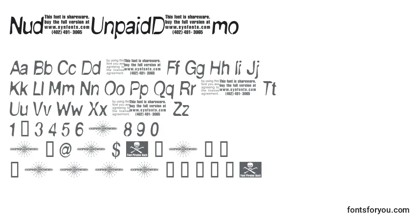 NudeUnpaidDemoフォント–アルファベット、数字、特殊文字