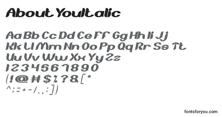 Schriftart AboutYouItalic – Alphabet, Zahlen, spezielle Symbole