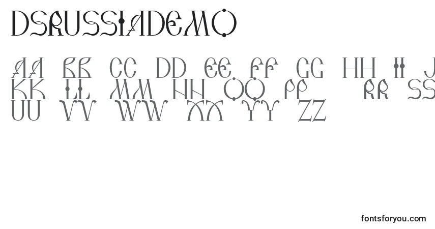 Czcionka DsRussiaDemo – alfabet, cyfry, specjalne znaki