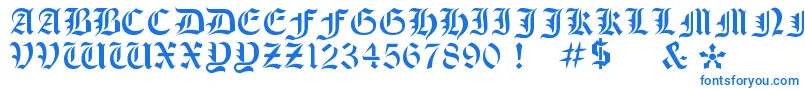 OldeStencil-Schriftart – Blaue Schriften auf weißem Hintergrund