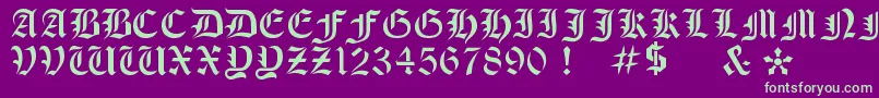 OldeStencil-fontti – vihreät fontit violetilla taustalla