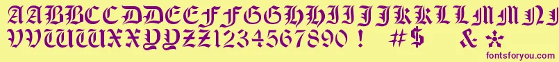OldeStencil-fontti – violetit fontit keltaisella taustalla