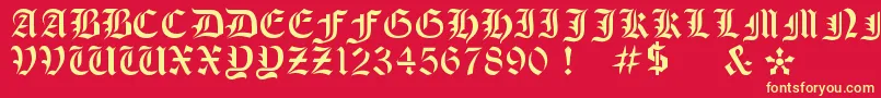 OldeStencil-fontti – keltaiset fontit punaisella taustalla