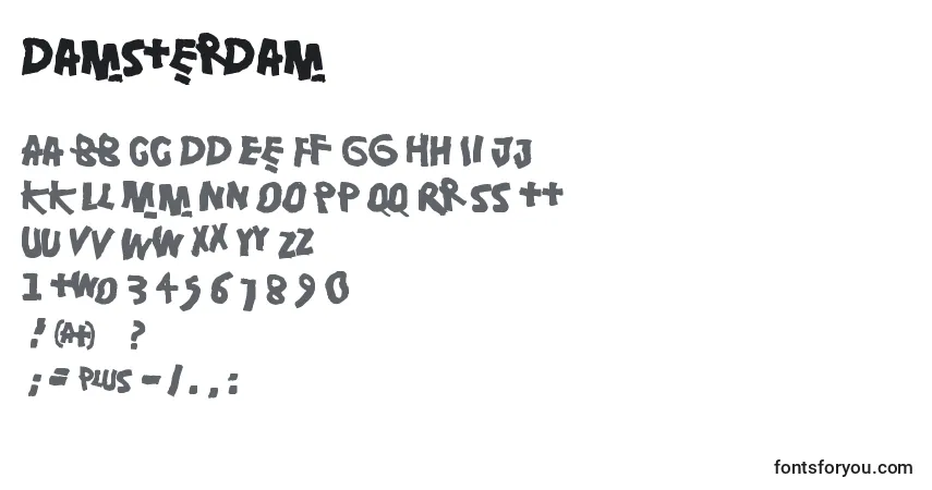 A fonte Damsterdam – alfabeto, números, caracteres especiais