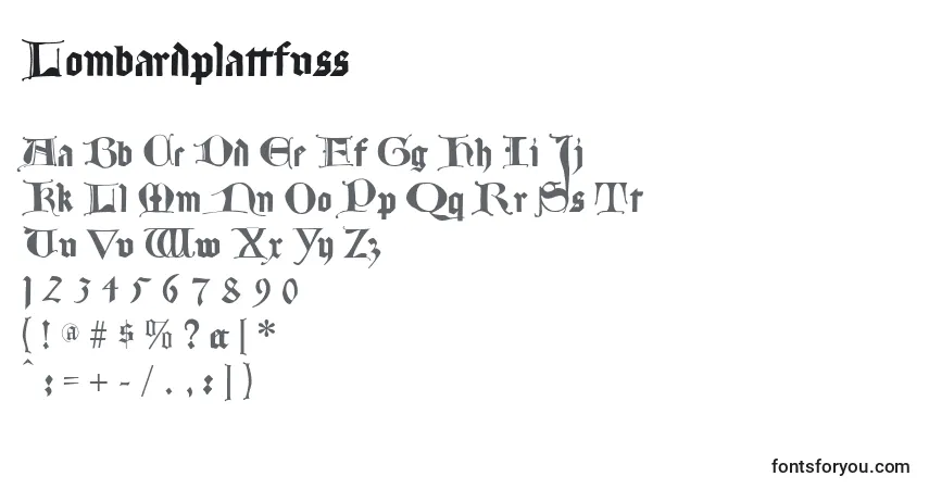 Czcionka Lombardplattfuss – alfabet, cyfry, specjalne znaki