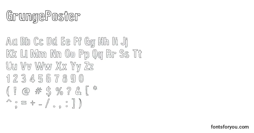 A fonte GrungePoster – alfabeto, números, caracteres especiais