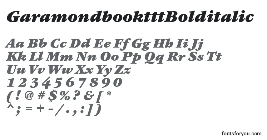 Шрифт GaramondbooktttBolditalic – алфавит, цифры, специальные символы