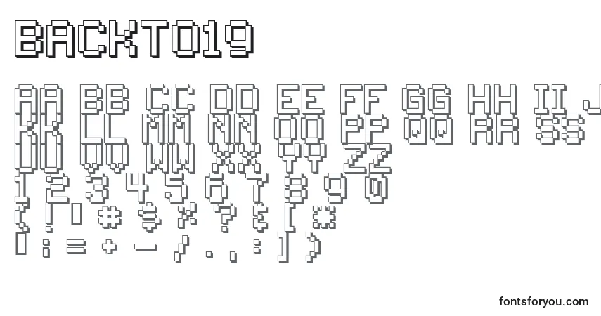 Backto19-fontti – aakkoset, numerot, erikoismerkit