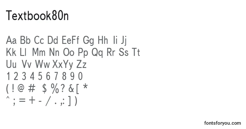Czcionka Textbook80n – alfabet, cyfry, specjalne znaki