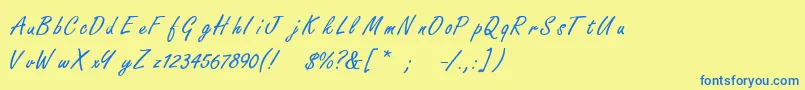FreestylescriptThin-Schriftart – Blaue Schriften auf gelbem Hintergrund