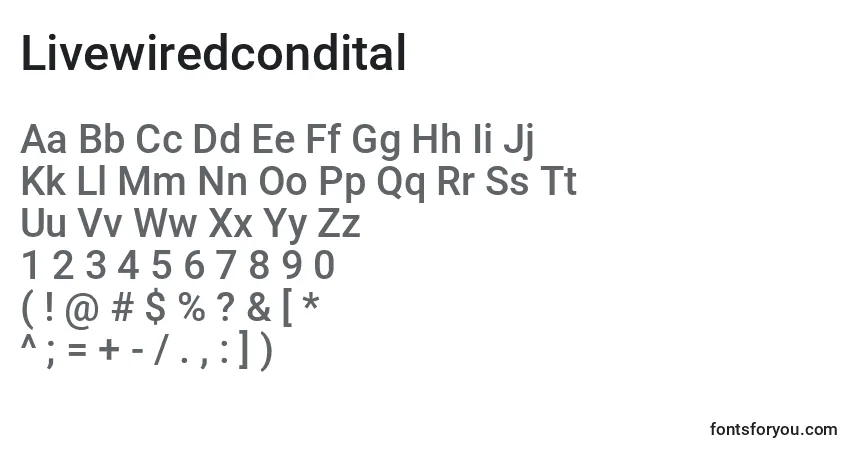 Шрифт Livewiredcondital – алфавит, цифры, специальные символы