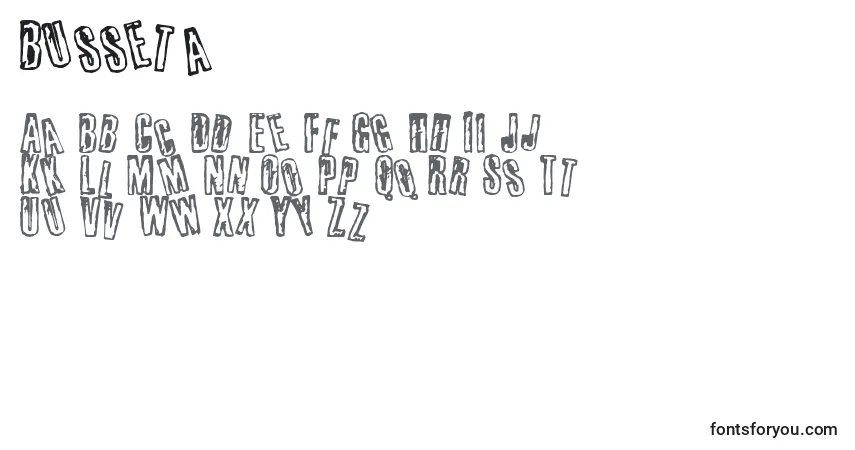Czcionka Busseta – alfabet, cyfry, specjalne znaki