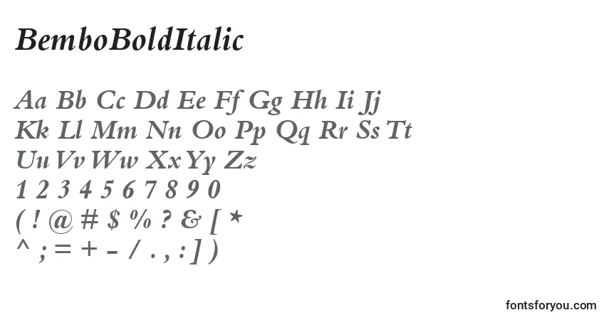 A fonte BemboBoldItalic – alfabeto, números, caracteres especiais