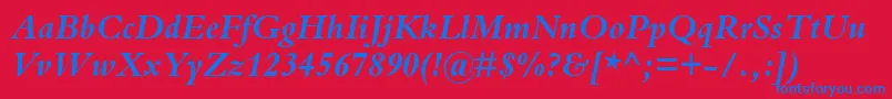 Weitere Informationen zur BemboBoldItalic-Schriftart BemboBoldItalic-Schriftart – Blaue Schriften auf rotem Hintergrund