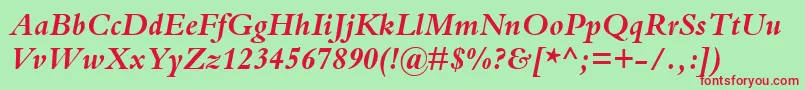 BemboBoldItalic Font – Red Fonts on Green Background