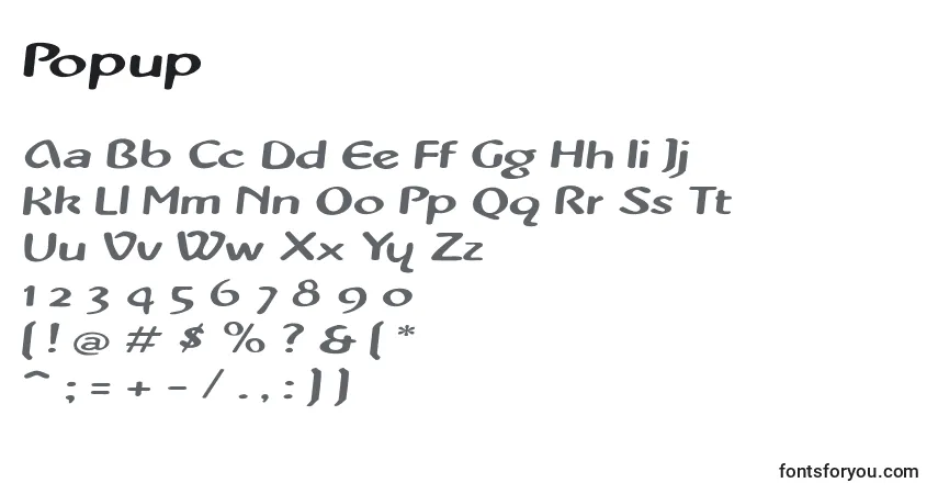 Czcionka Popup – alfabet, cyfry, specjalne znaki