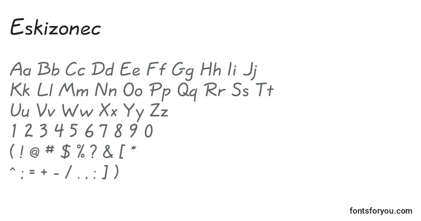Czcionka Eskizonec – alfabet, cyfry, specjalne znaki