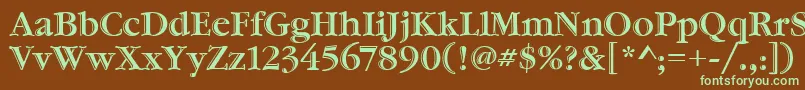 フォントGaramondHtldItcTt – 緑色の文字が茶色の背景にあります。